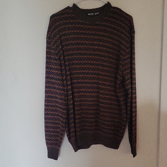 Emme Uno Brown and Black Crewneck Sweater with Classic Fit Soft Texture - Picture 1 of 6